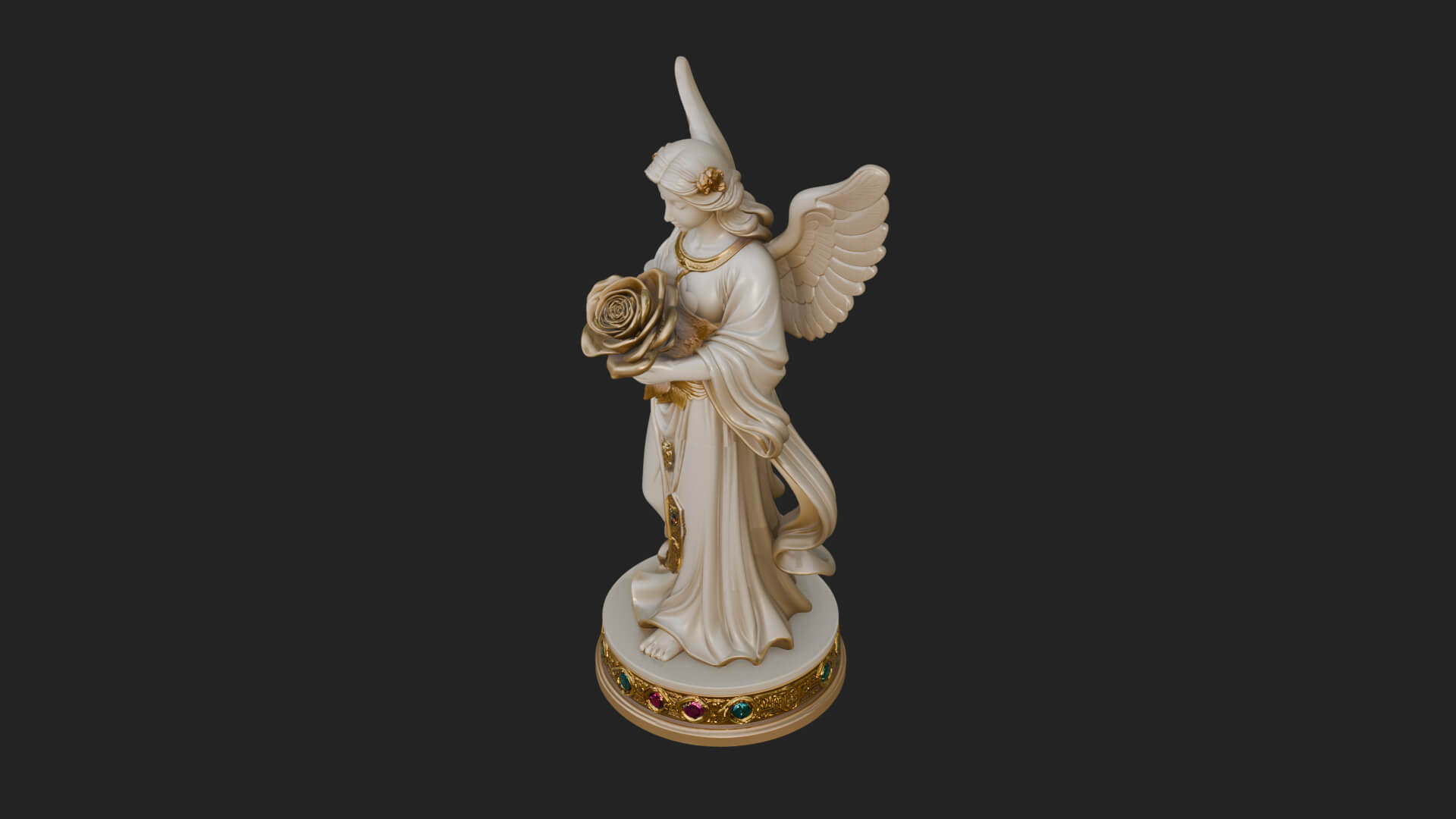 Winged Angel With Rose Flower Statue Design 3 3D Print Model 3D Model