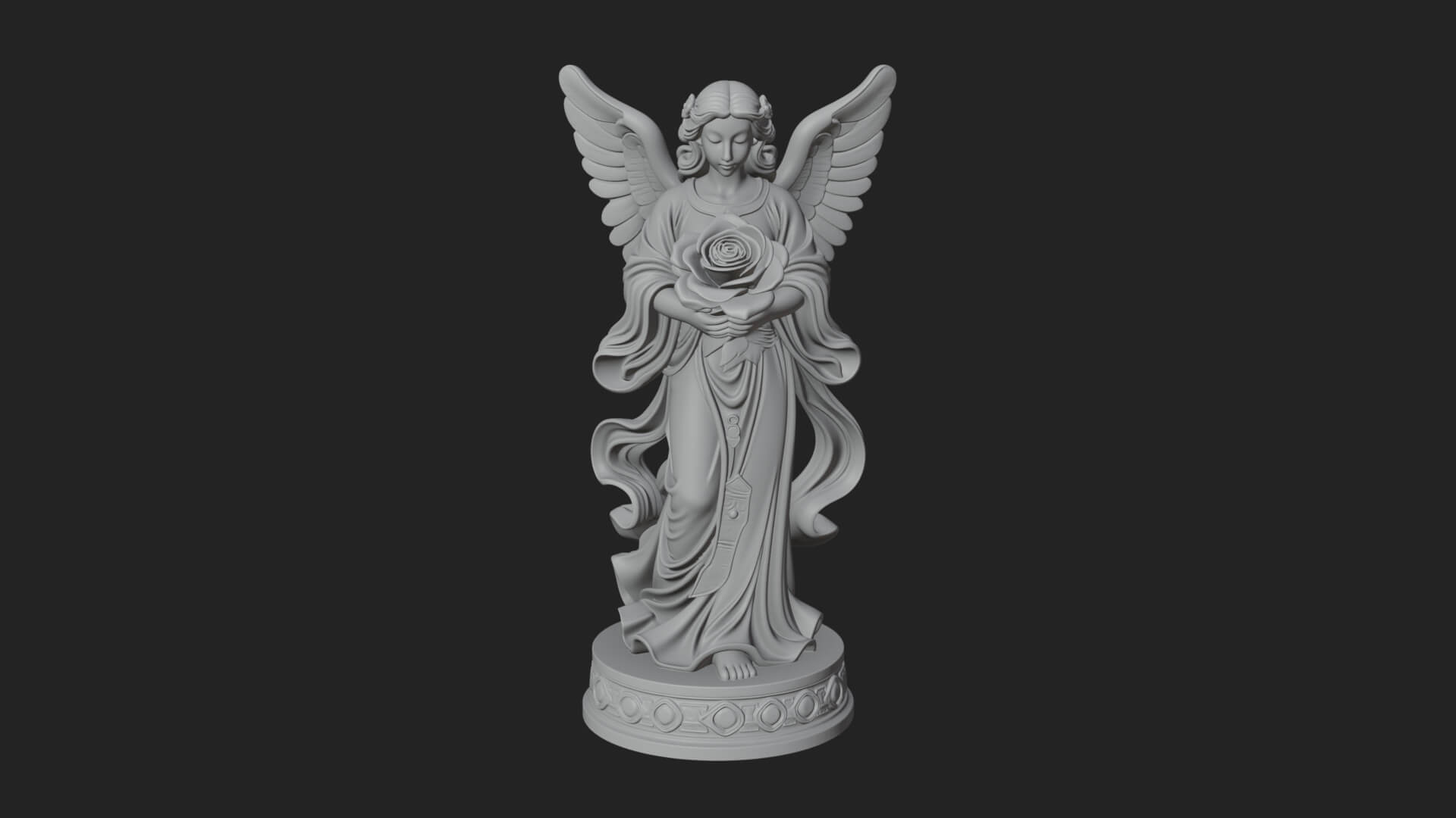 Winged Angel With Rose Flower Statue Design 3 3D Print Model 3D Model