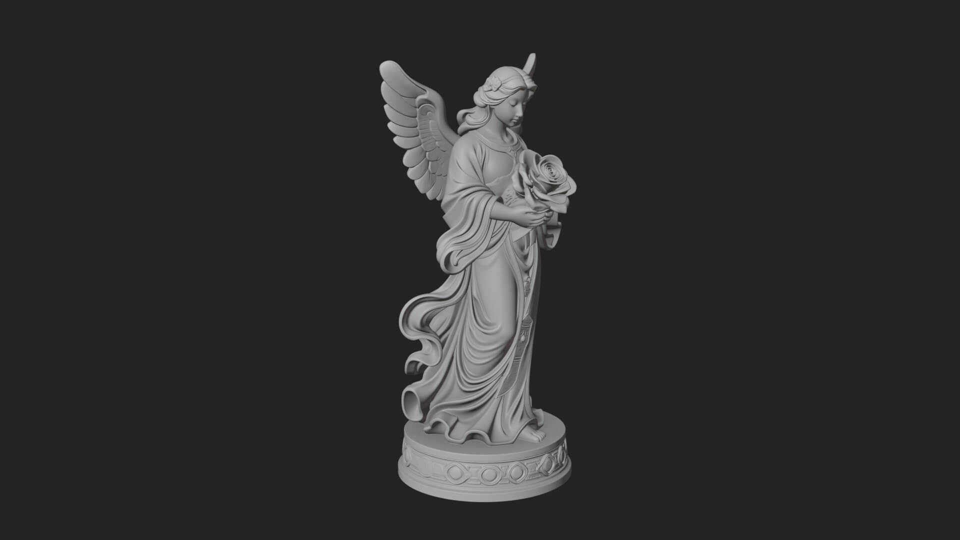 Winged Angel With Rose Flower Statue Design 3 3D Print Model 3D Model