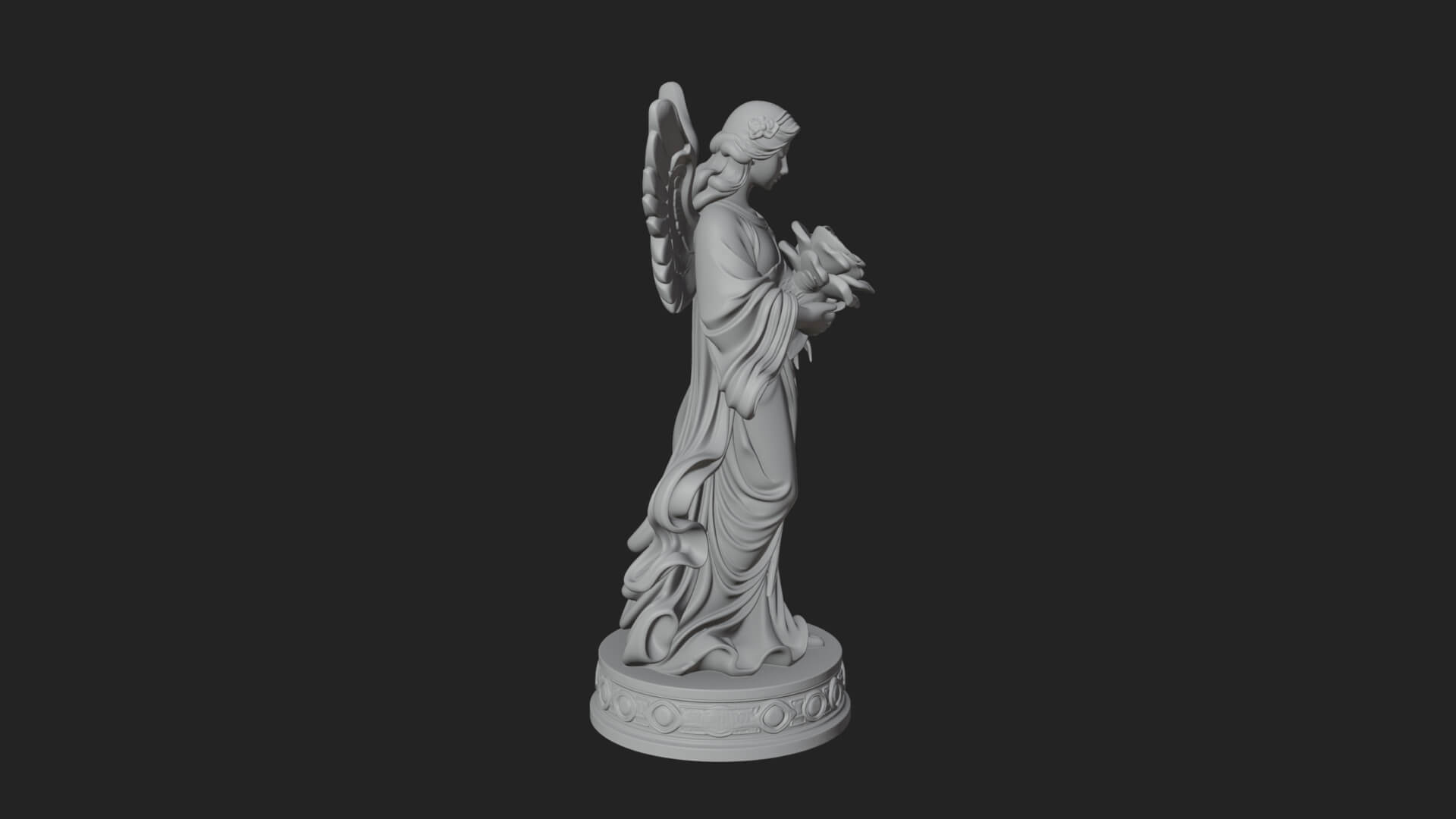 Winged Angel With Rose Flower Statue Design 3 3D Print Model 3D Model