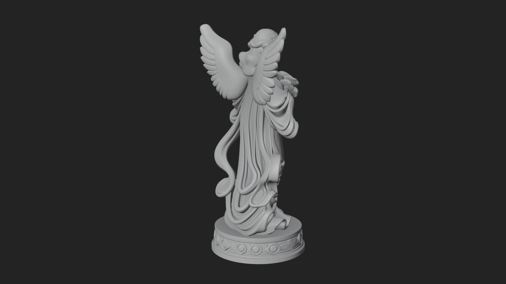 Winged Angel With Rose Flower Statue Design 3 3D Print Model 3D Model