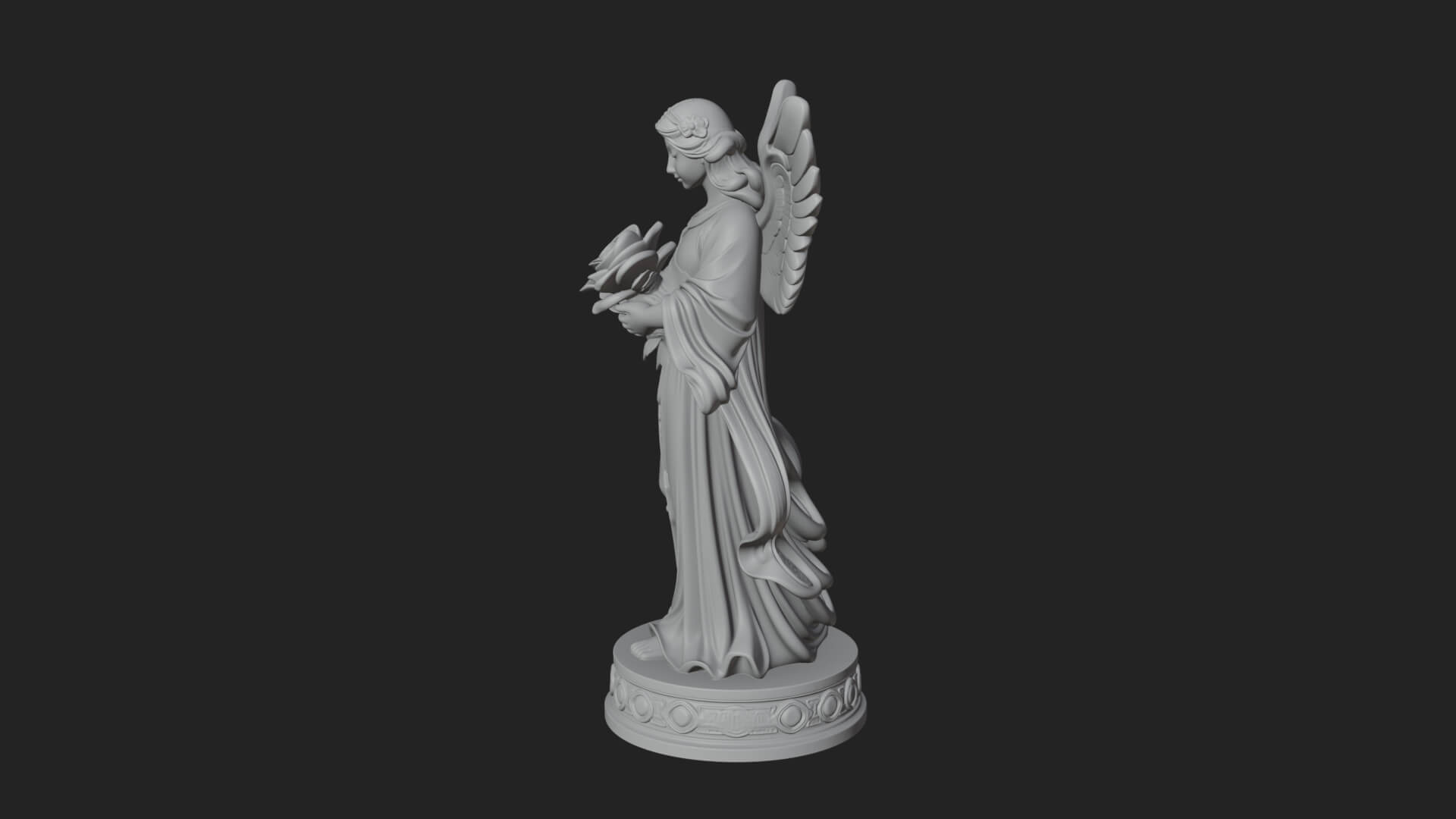 Winged Angel With Rose Flower Statue Design 3 3D Print Model 3D Model
