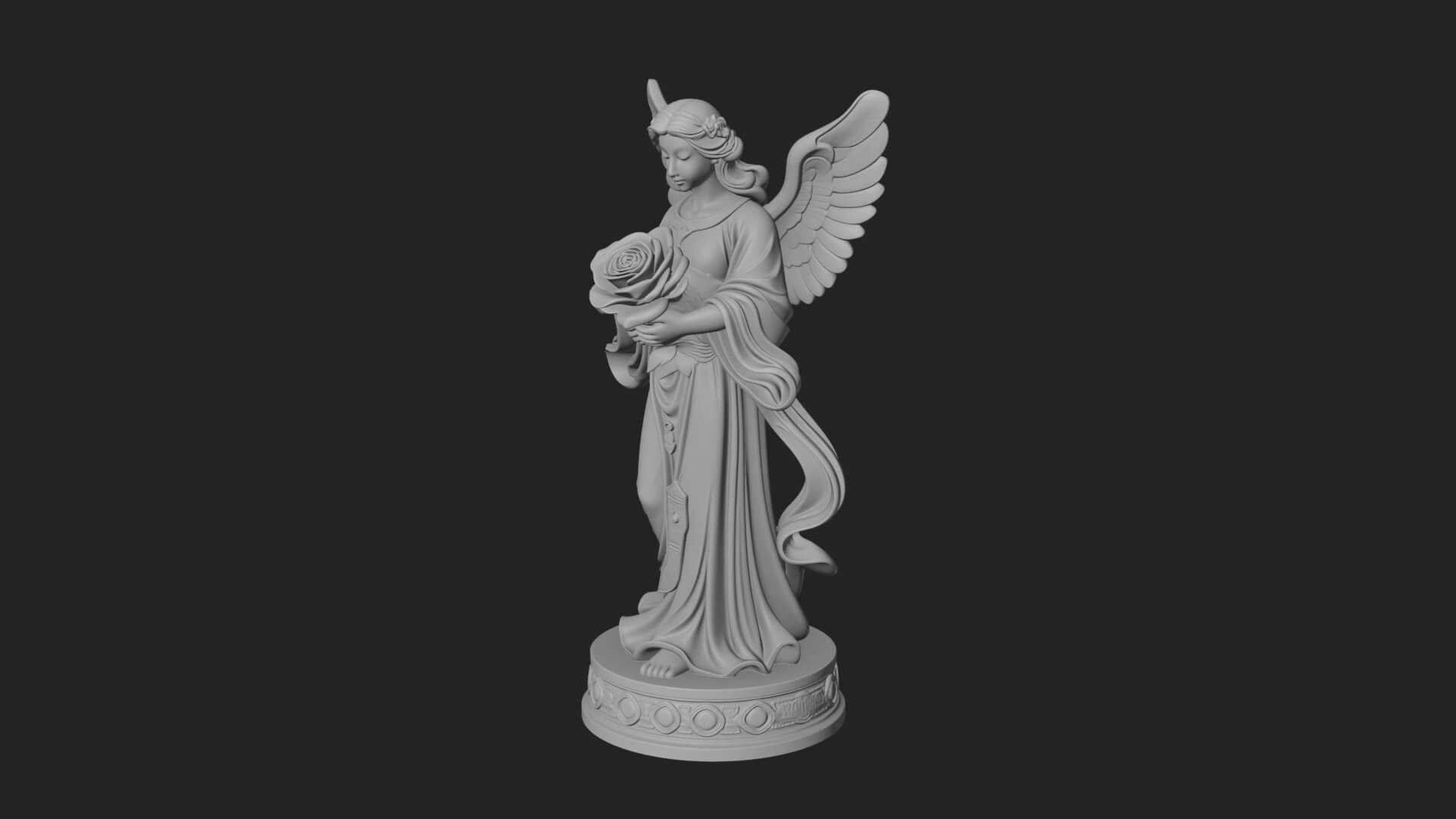 Winged Angel With Rose Flower Statue Design 3 3D Print Model 3D Model