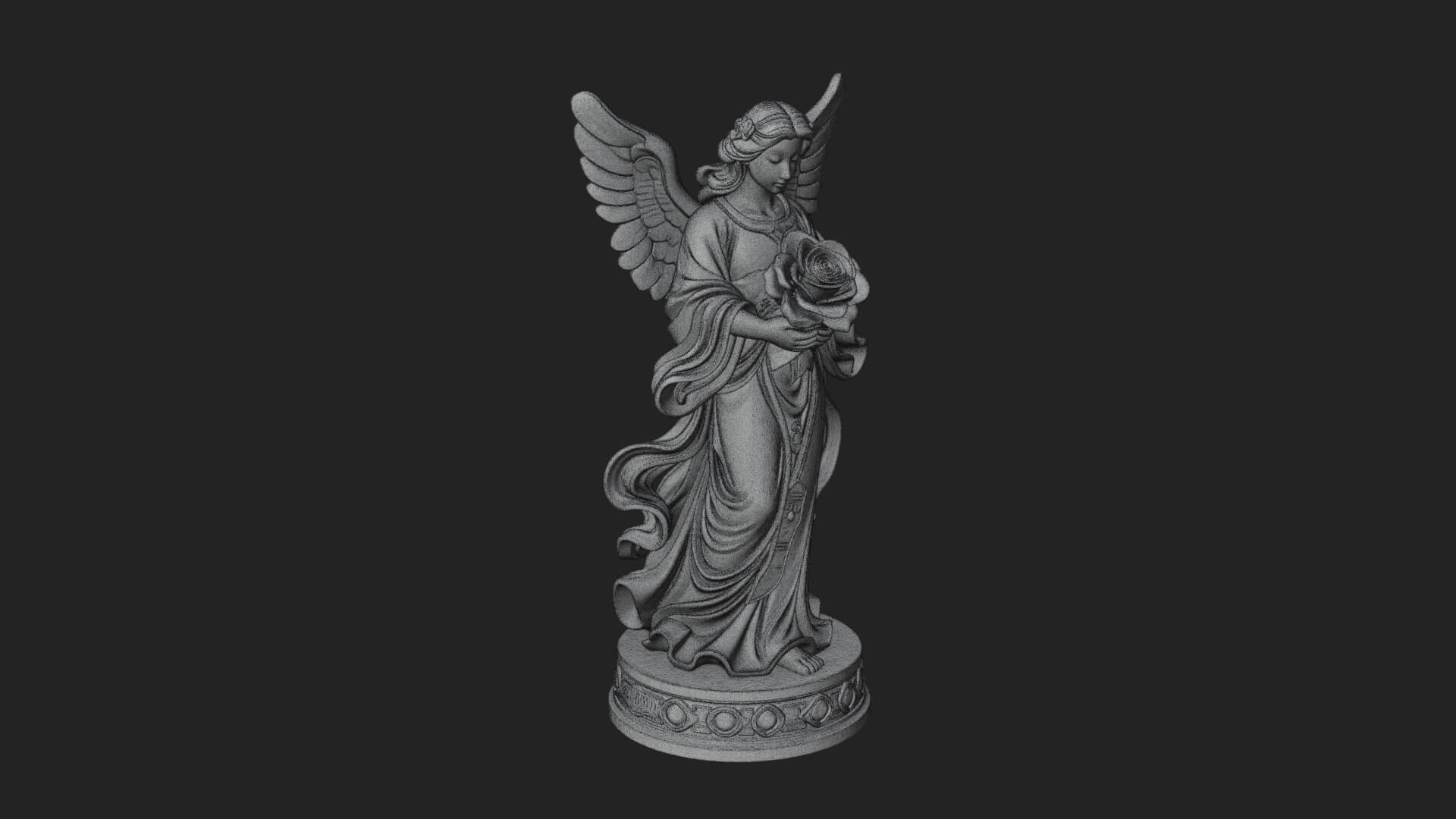 Winged Angel With Rose Flower Statue Design 3 3D Print Model 3D Model