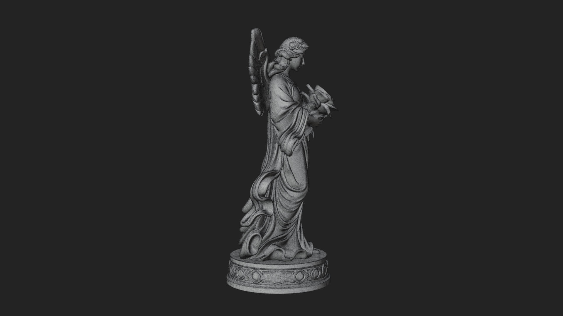Winged Angel With Rose Flower Statue Design 3 3D Print Model 3D Model
