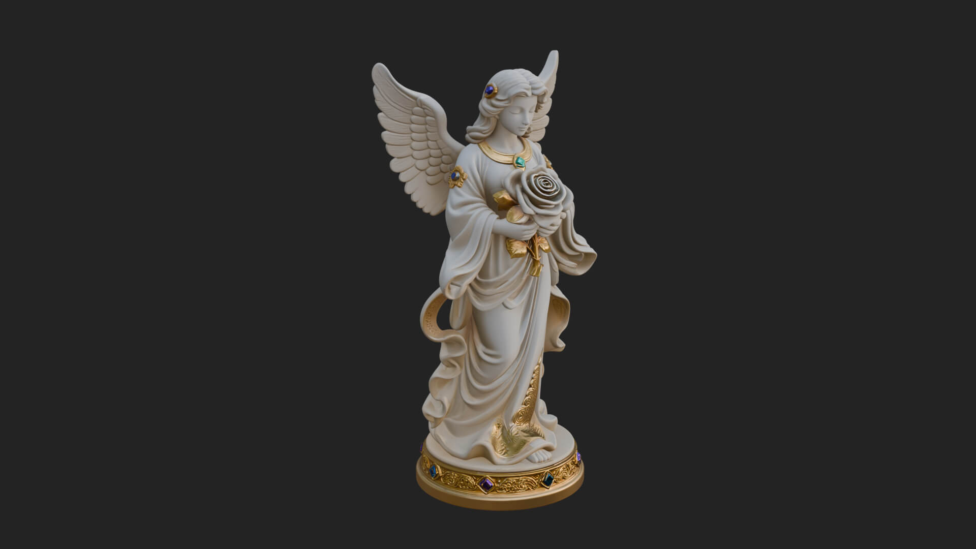 Winged Angel With Rose Flower Statue Design 4 3D Print Model 3D Model