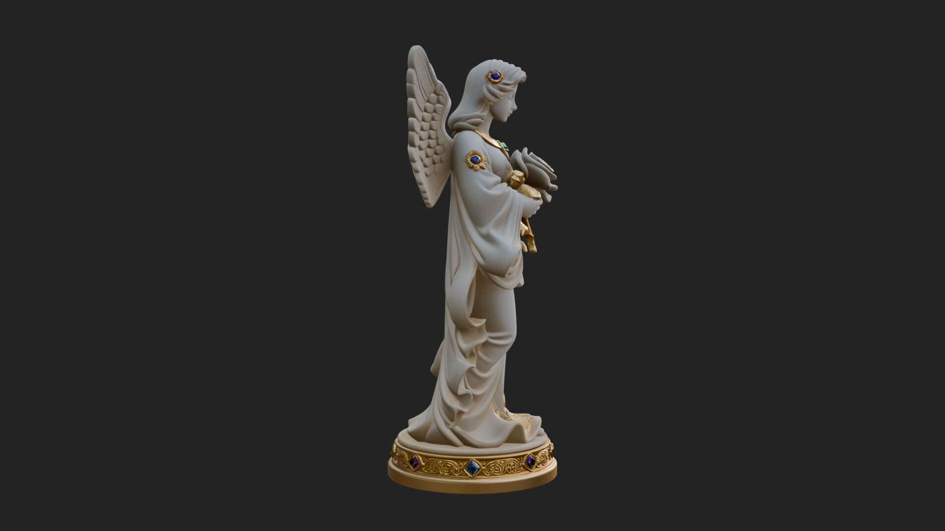 Winged Angel With Rose Flower Statue Design 4 3D Print Model 3D Model