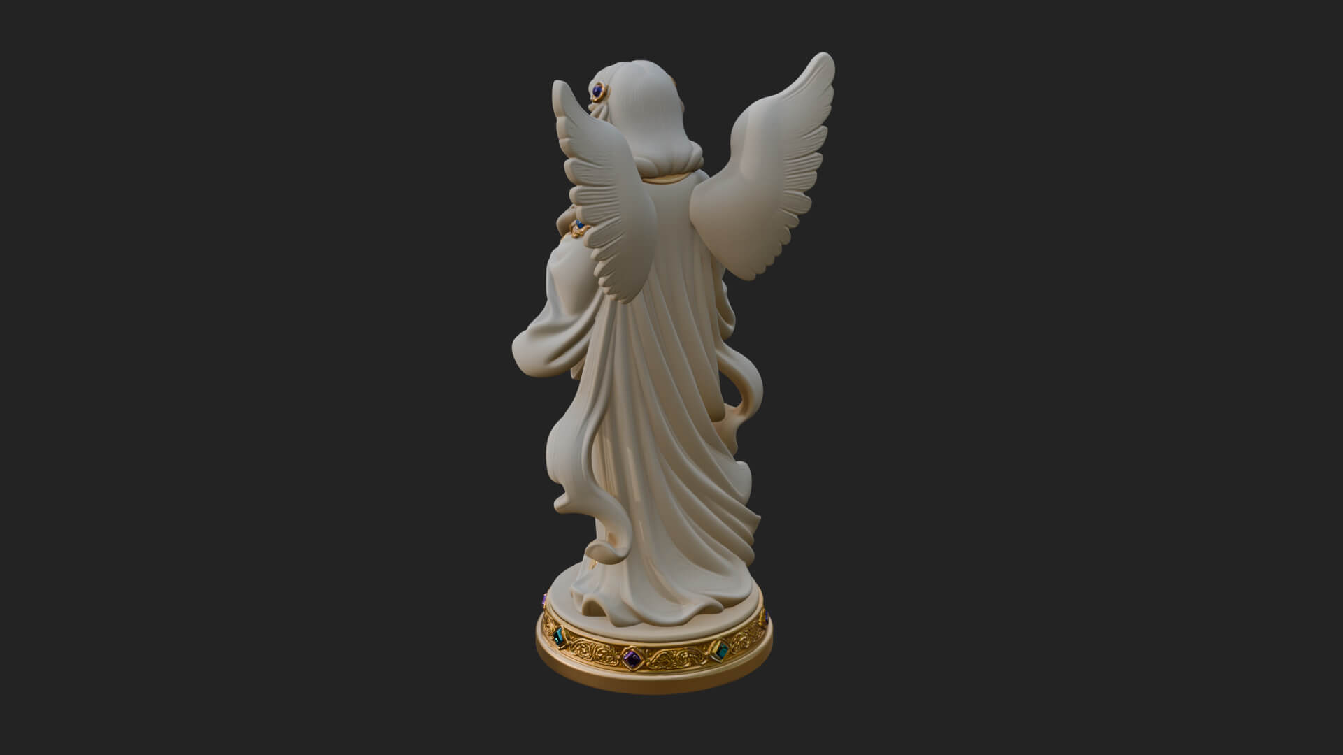 Winged Angel With Rose Flower Statue Design 4 3D Print Model 3D Model
