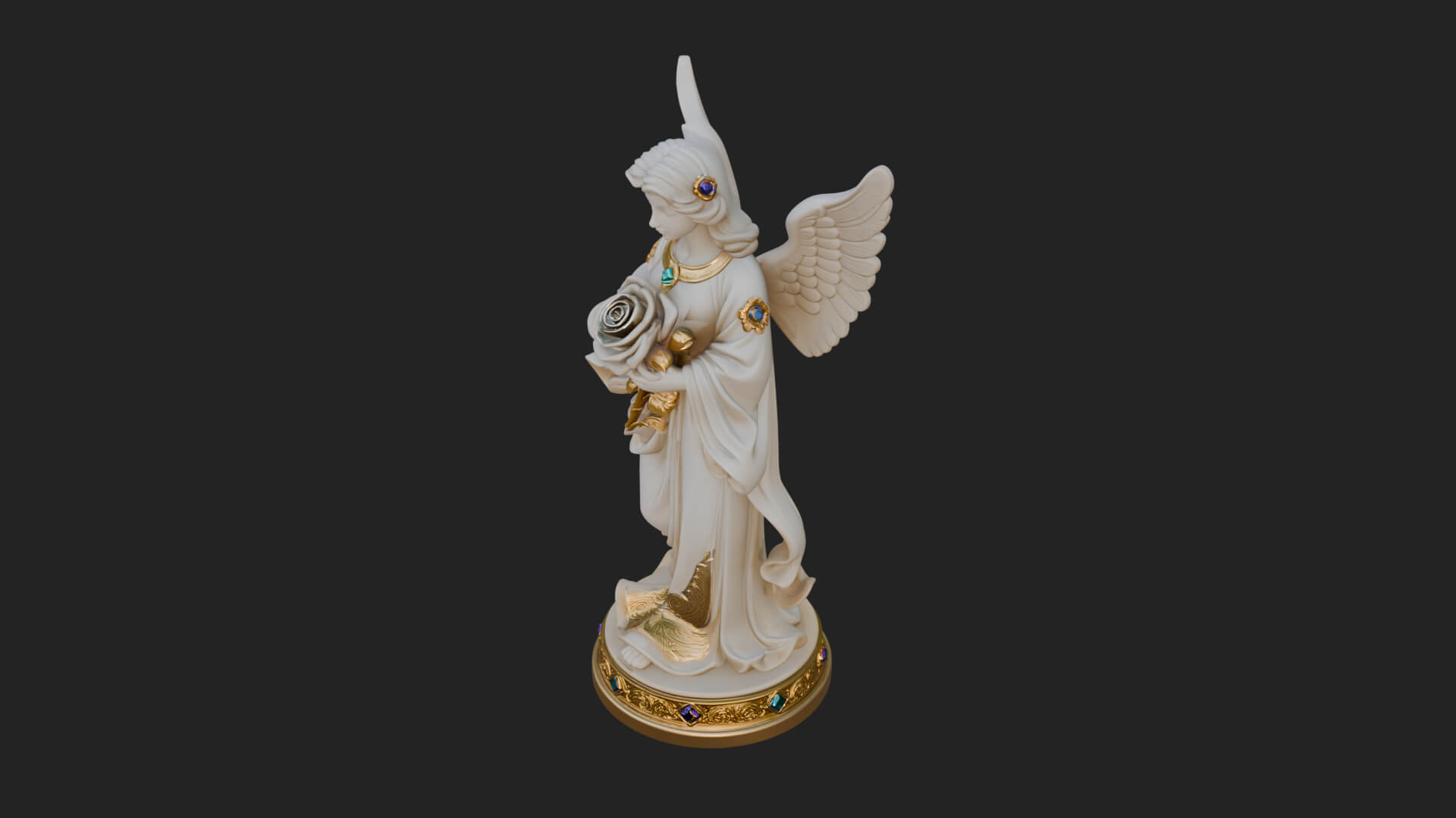 Winged Angel With Rose Flower Statue Design 4 3D Print Model 3D Model