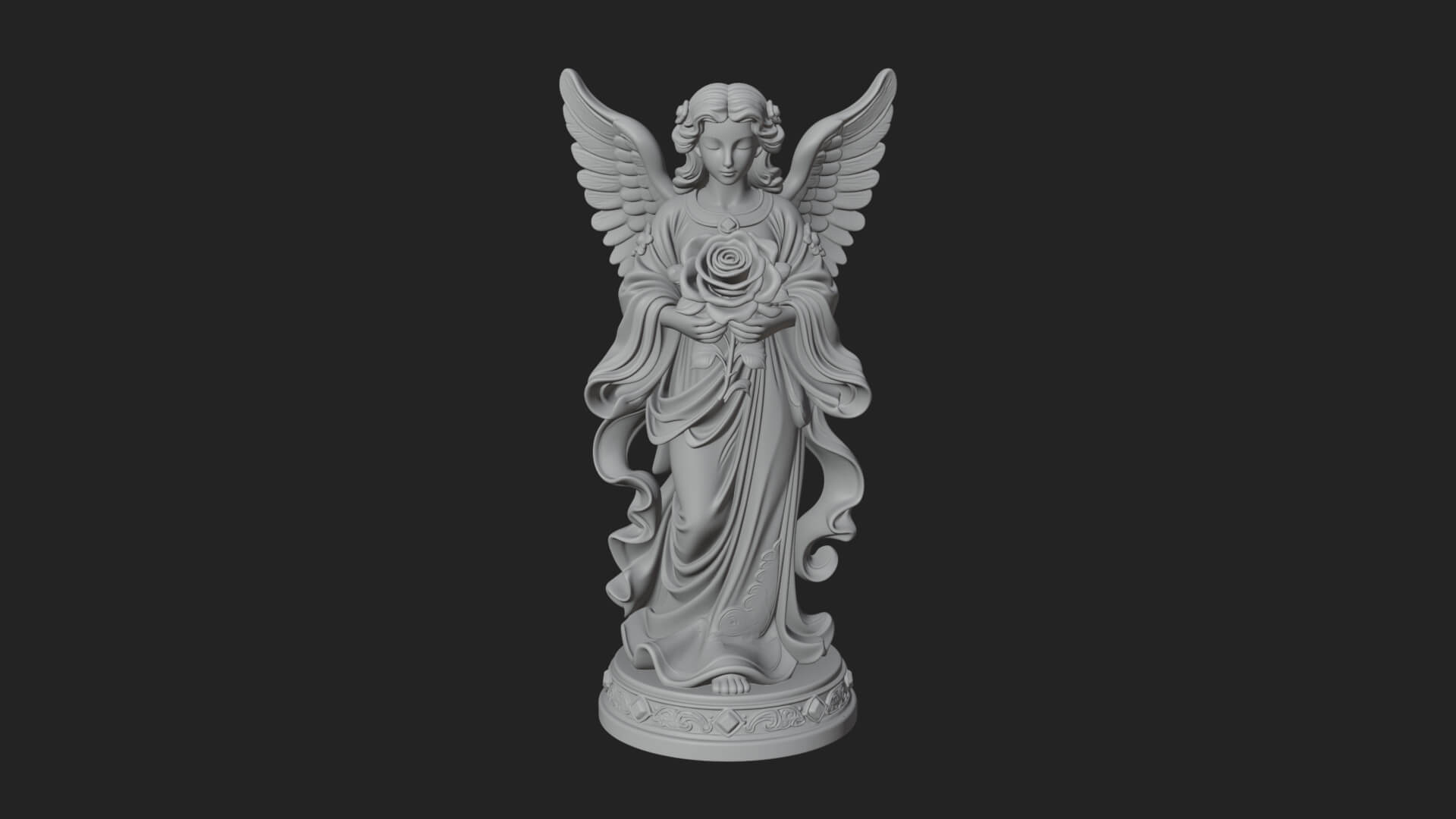 Winged Angel With Rose Flower Statue Design 4 3D Print Model 3D Model