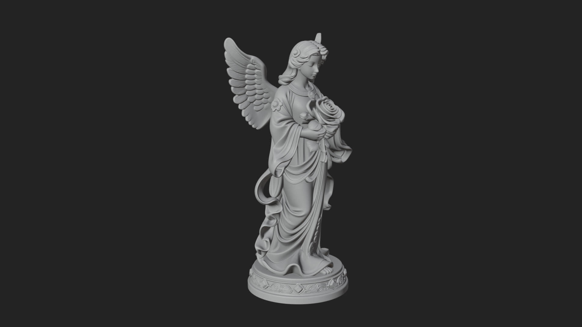 Winged Angel With Rose Flower Statue Design 4 3D Print Model 3D Model