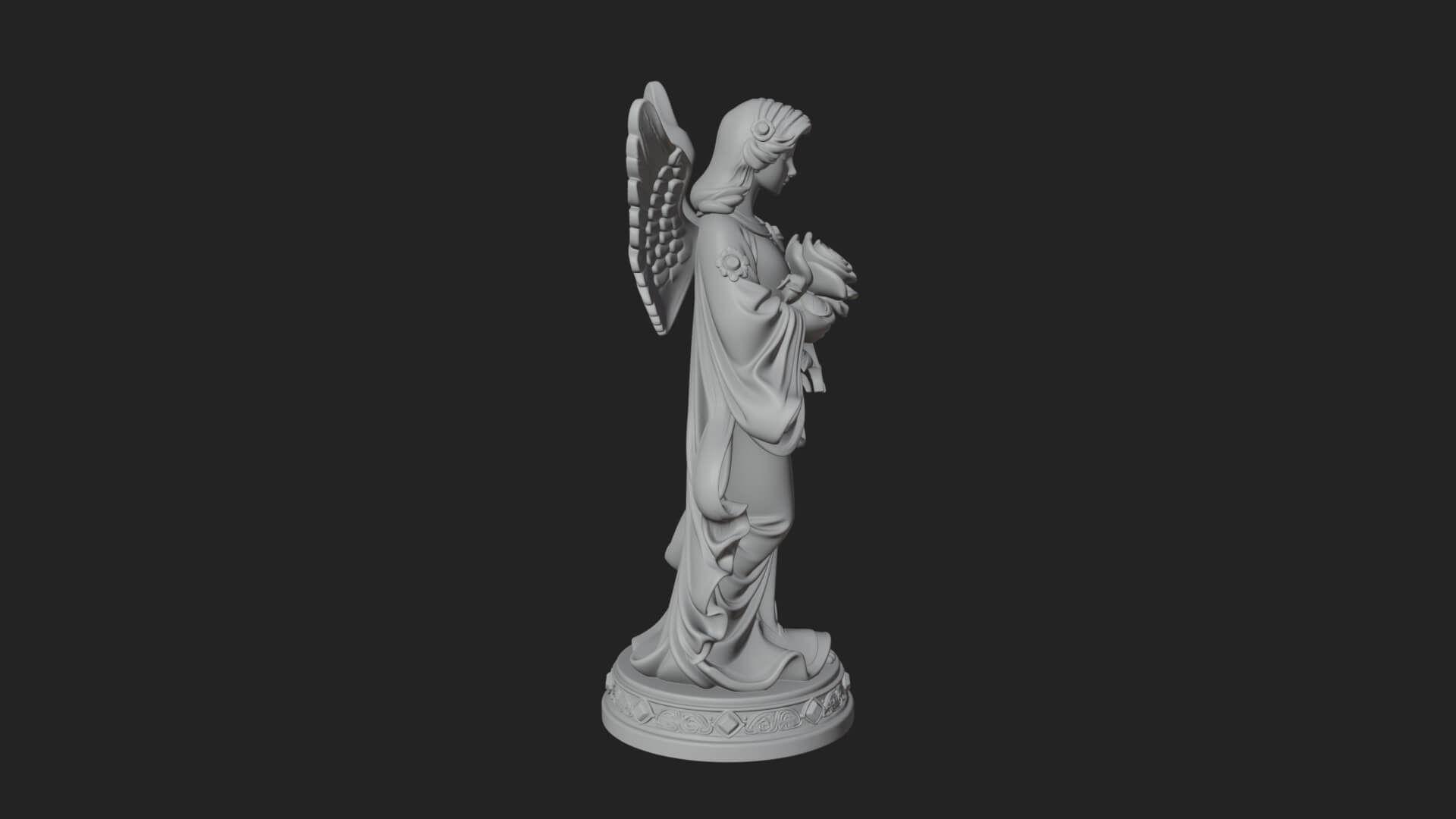 Winged Angel With Rose Flower Statue Design 4 3D Print Model 3D Model