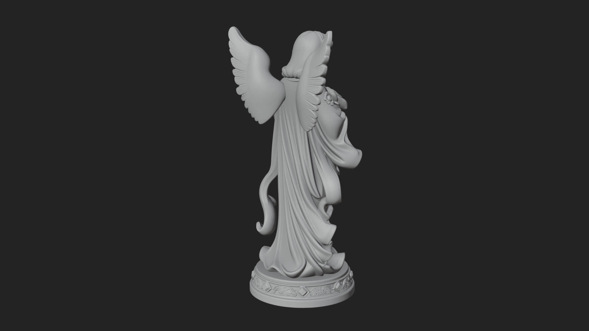 Winged Angel With Rose Flower Statue Design 4 3D Print Model 3D Model