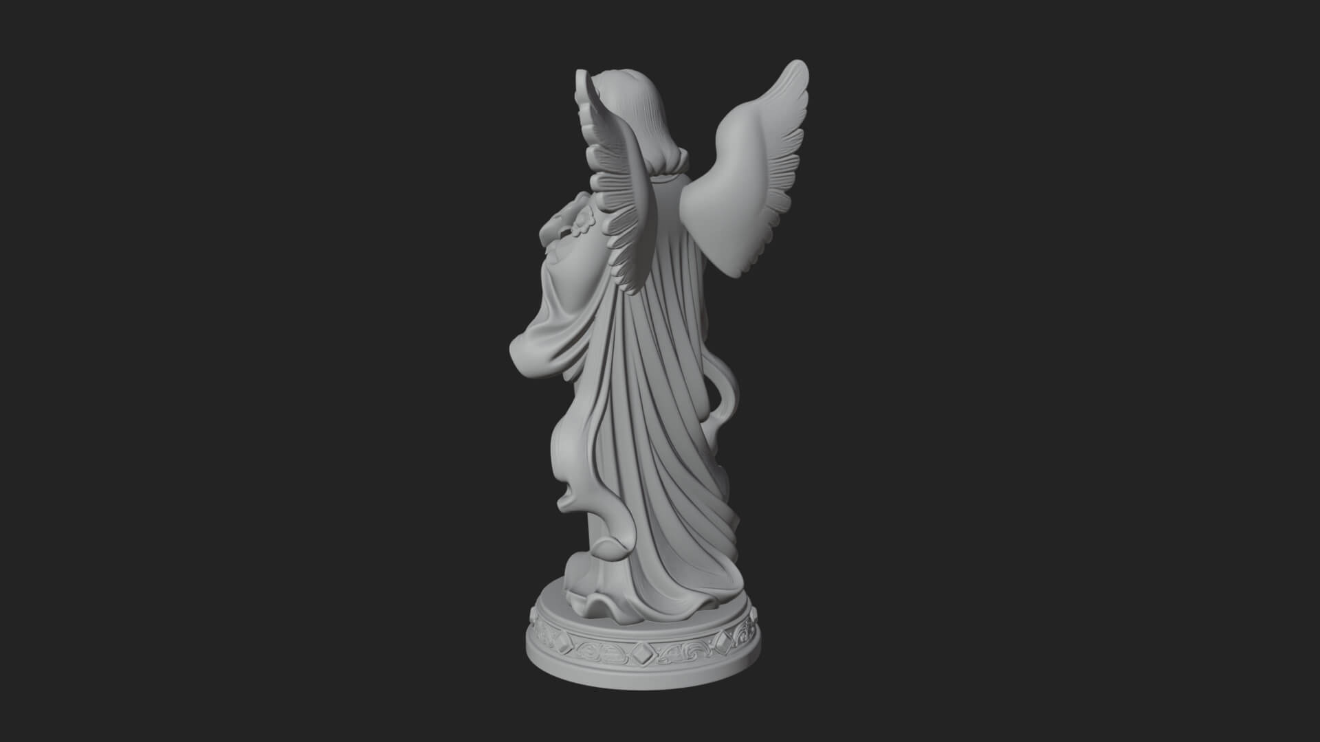 Winged Angel With Rose Flower Statue Design 4 3D Print Model 3D Model