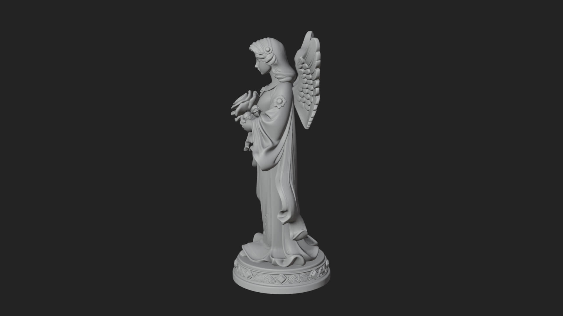 Winged Angel With Rose Flower Statue Design 4 3D Print Model 3D Model