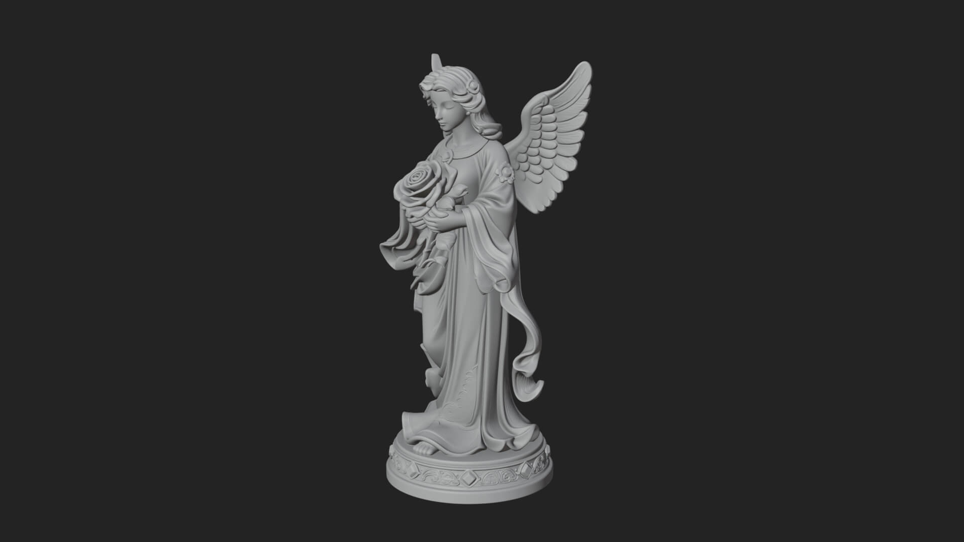 Winged Angel With Rose Flower Statue Design 4 3D Print Model 3D Model