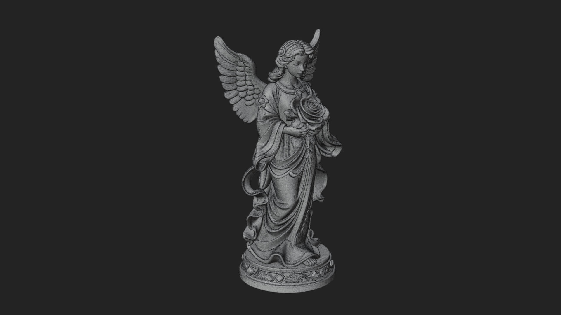 Winged Angel With Rose Flower Statue Design 4 3D Print Model 3D Model
