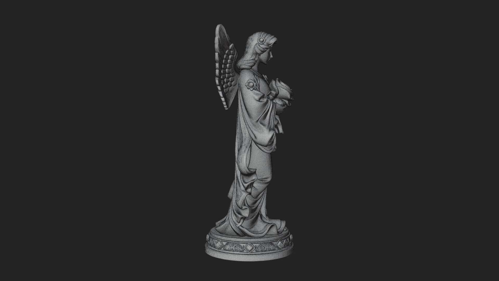 Winged Angel With Rose Flower Statue Design 4 3D Print Model 3D Model
