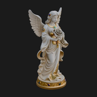 Winged Angel With Rose Flower Statue Design 4 3D Print Model