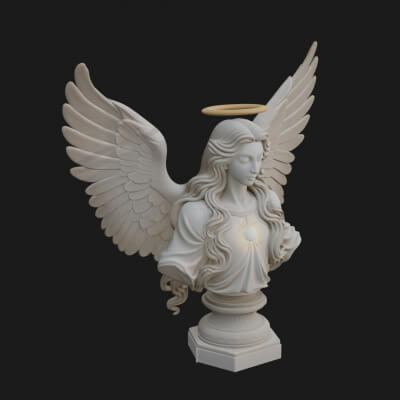 Winged Angel Woman Bust Statue Design 1 3D Print Model
