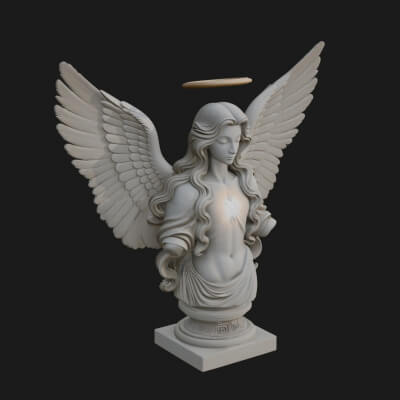 Winged Angel Woman Bust Statue Design 2 3D Print Model