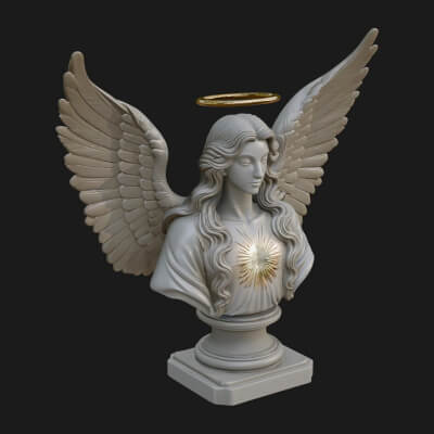 Winged Angel Woman Bust Statue Design 4 3D Print Model