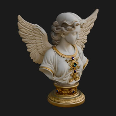 Winged Angel Woman Bust Statue Design 5 3D Print Model