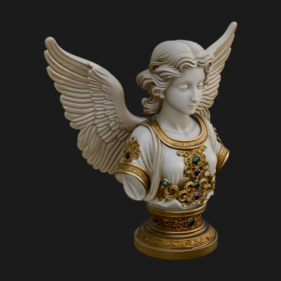 Winged Angel Woman Bust Statue Design 6 3D Print Model