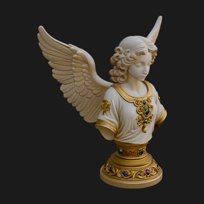 Winged Angel Woman Bust Statue Design 7 3D Print Model