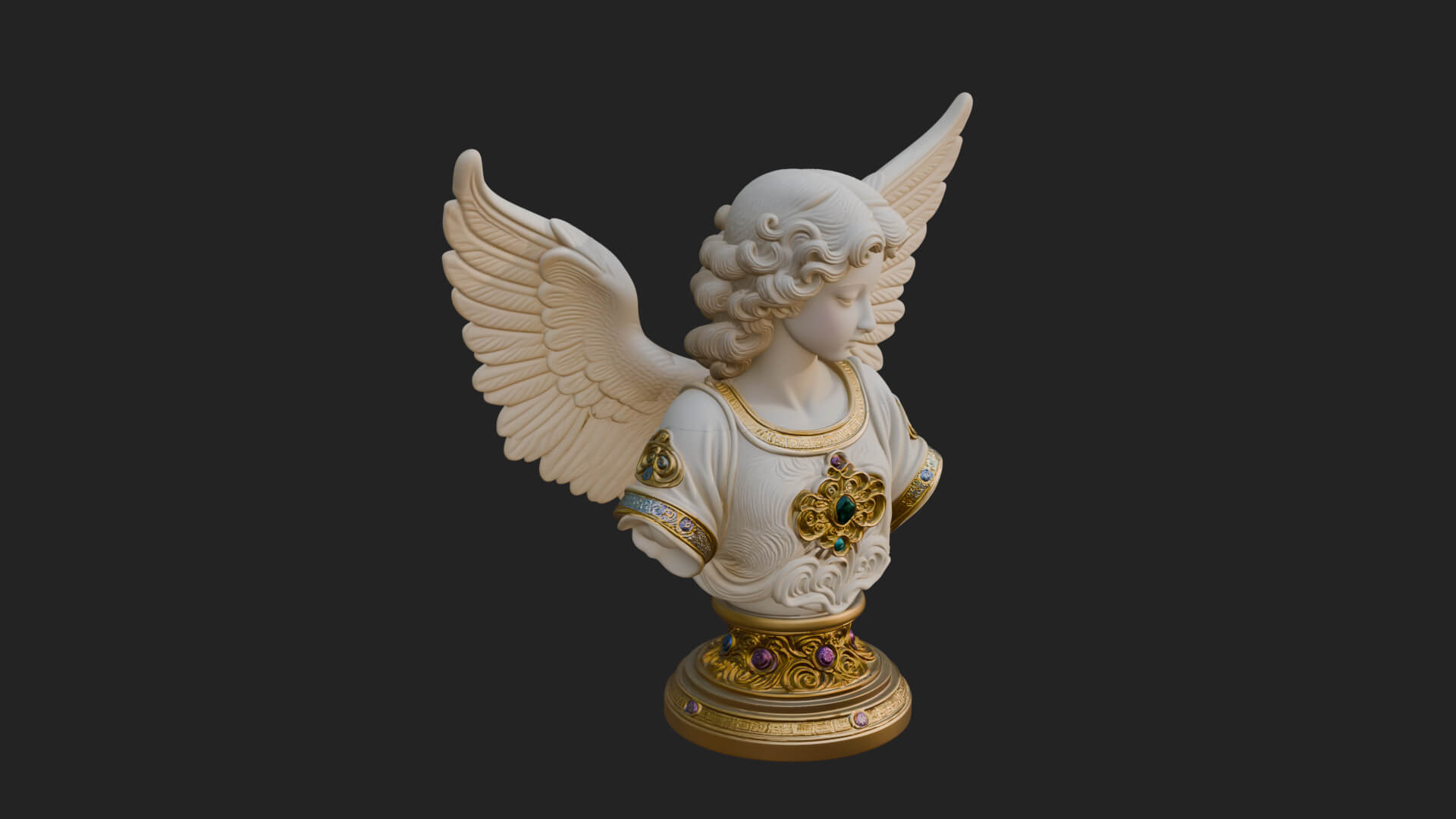 Winged Angel Woman Bust Statue Design 8 3D Print Model 3D Model