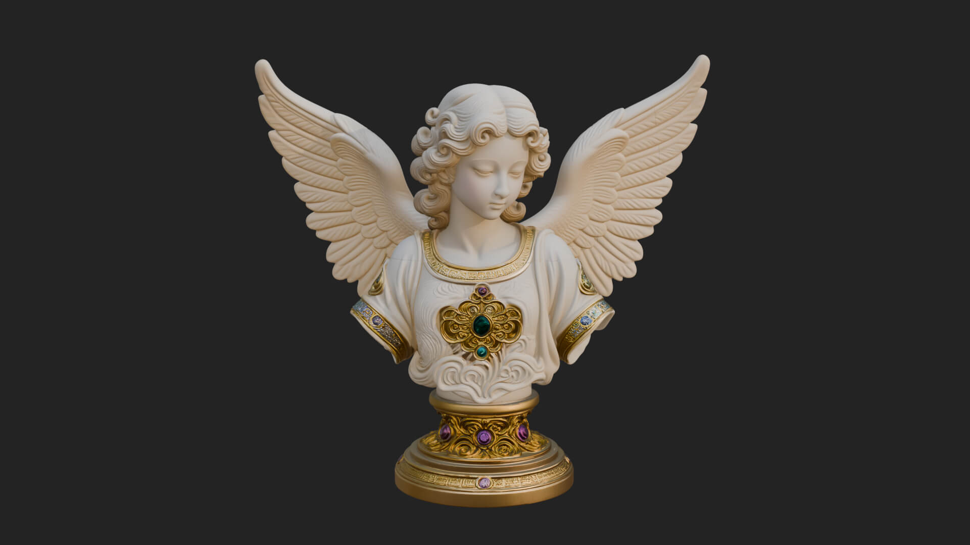 Winged Angel Woman Bust Statue Design 8 3D Print Model 3D Model
