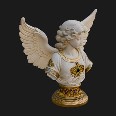Winged Angel Woman Bust Statue Design 8 3D Print Model