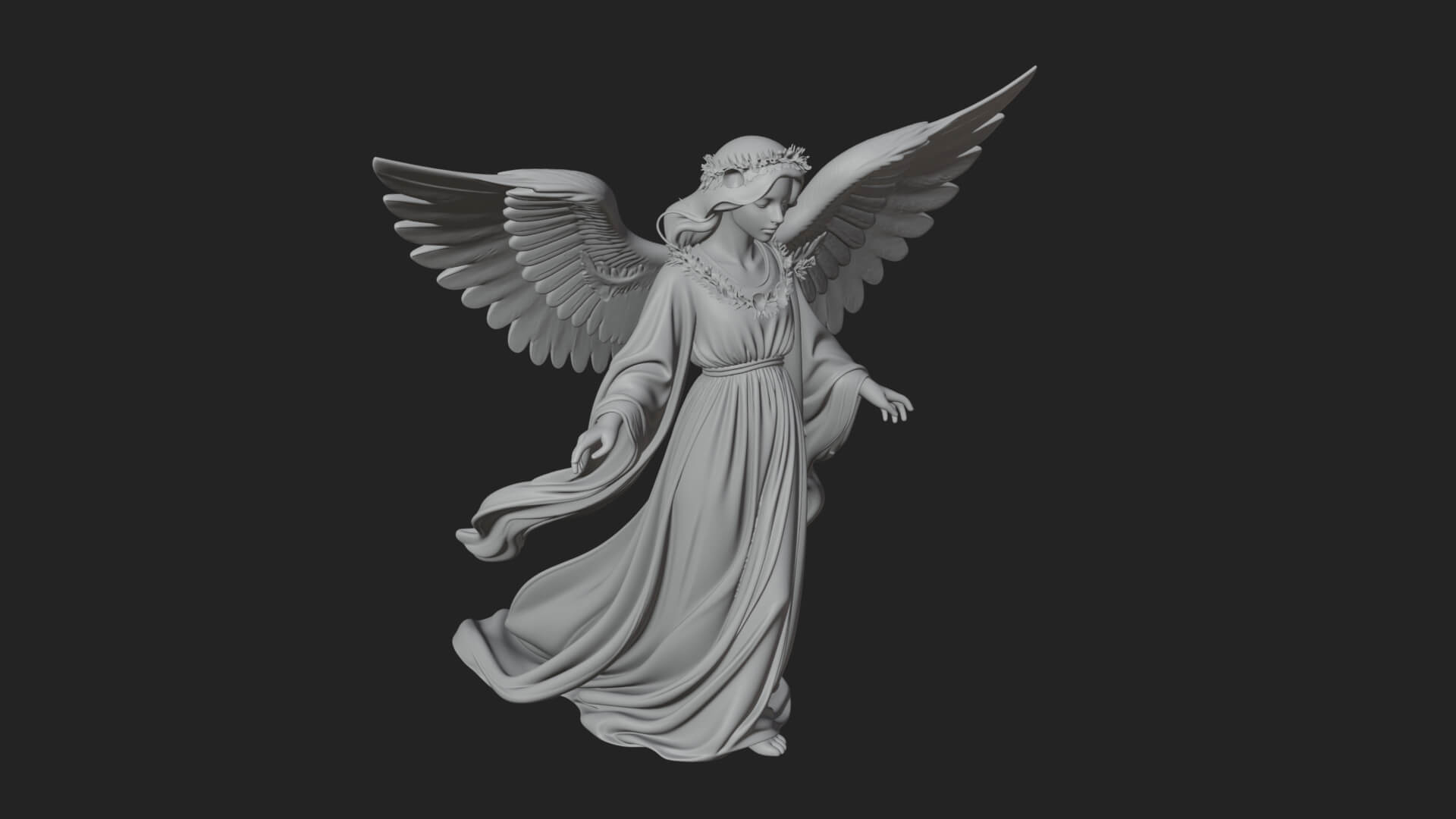 Winged Angel Woman Statue Design 13 3D Print Model 3D Model