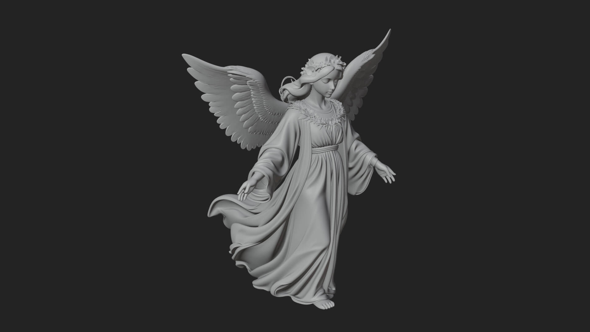 Winged Angel Woman Statue Design 14 3D Print Model 3D Model