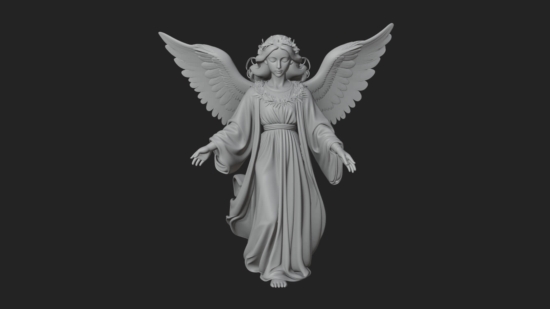 Winged Angel Woman Statue Design 14 3D Print Model 3D Model