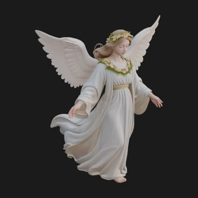 Winged Angel Woman Statue Design 14 3D Print Model