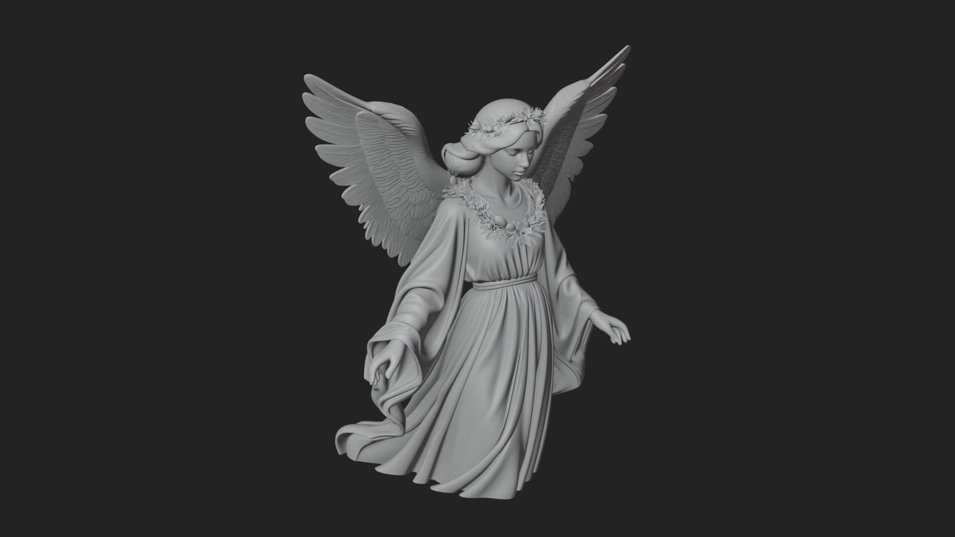 Winged Angel Woman Statue Design 16 3D Print Model 3D Model