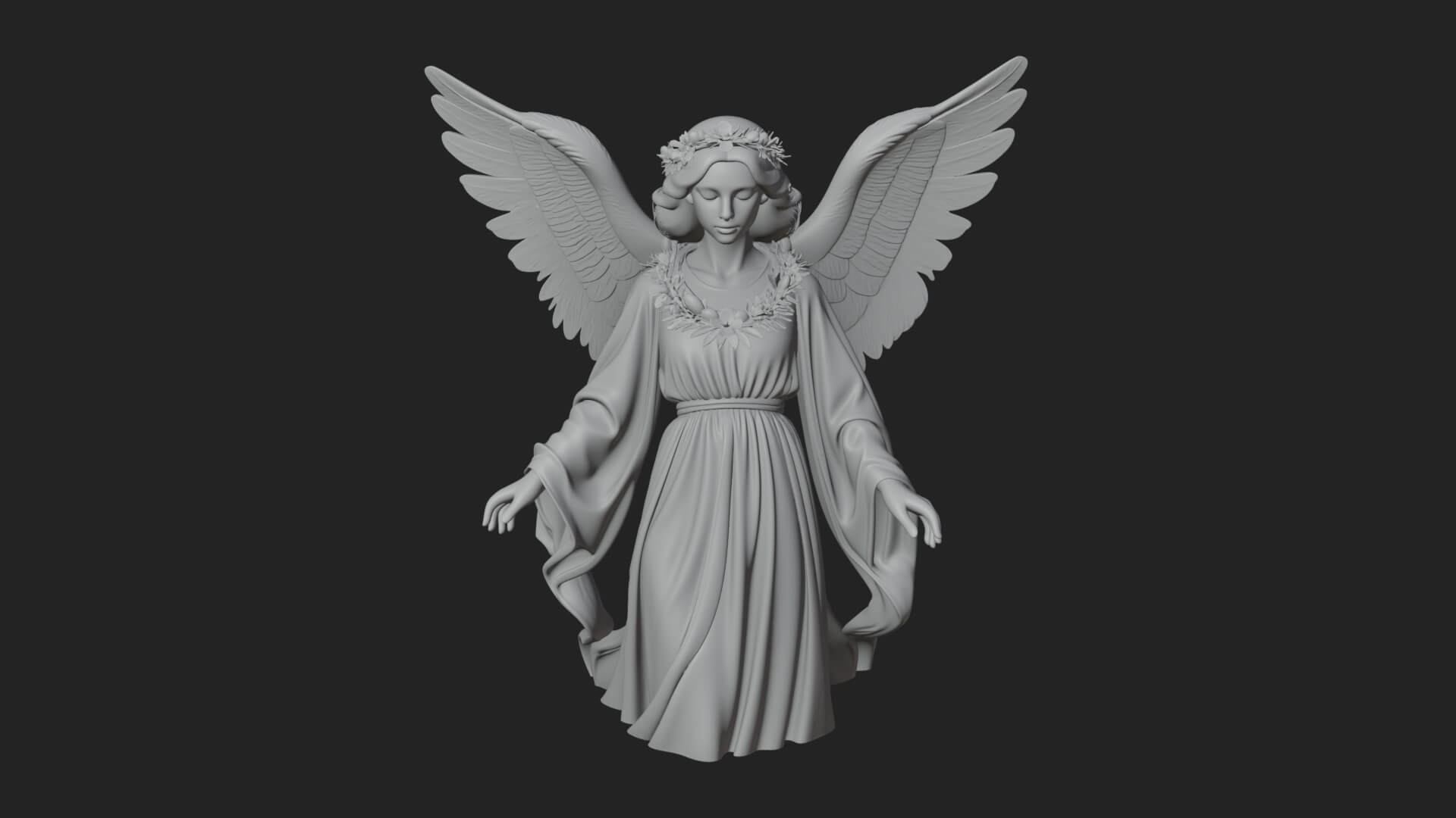 Winged Angel Woman Statue Design 16 3D Print Model 3D Model