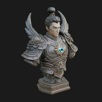 Winged Chinese General Bust Statue Design 1 3D Print