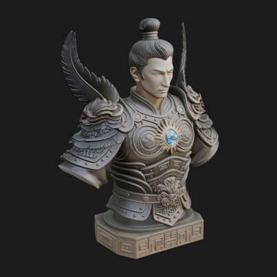 Winged Chinese General Bust Statue Design 2 3D Print