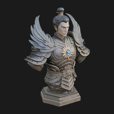 Winged Chinese General Bust Statue Design 3 3D Print