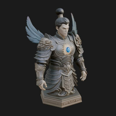 Winged Chinese Guardian Statue Design 1 3D Print Model
