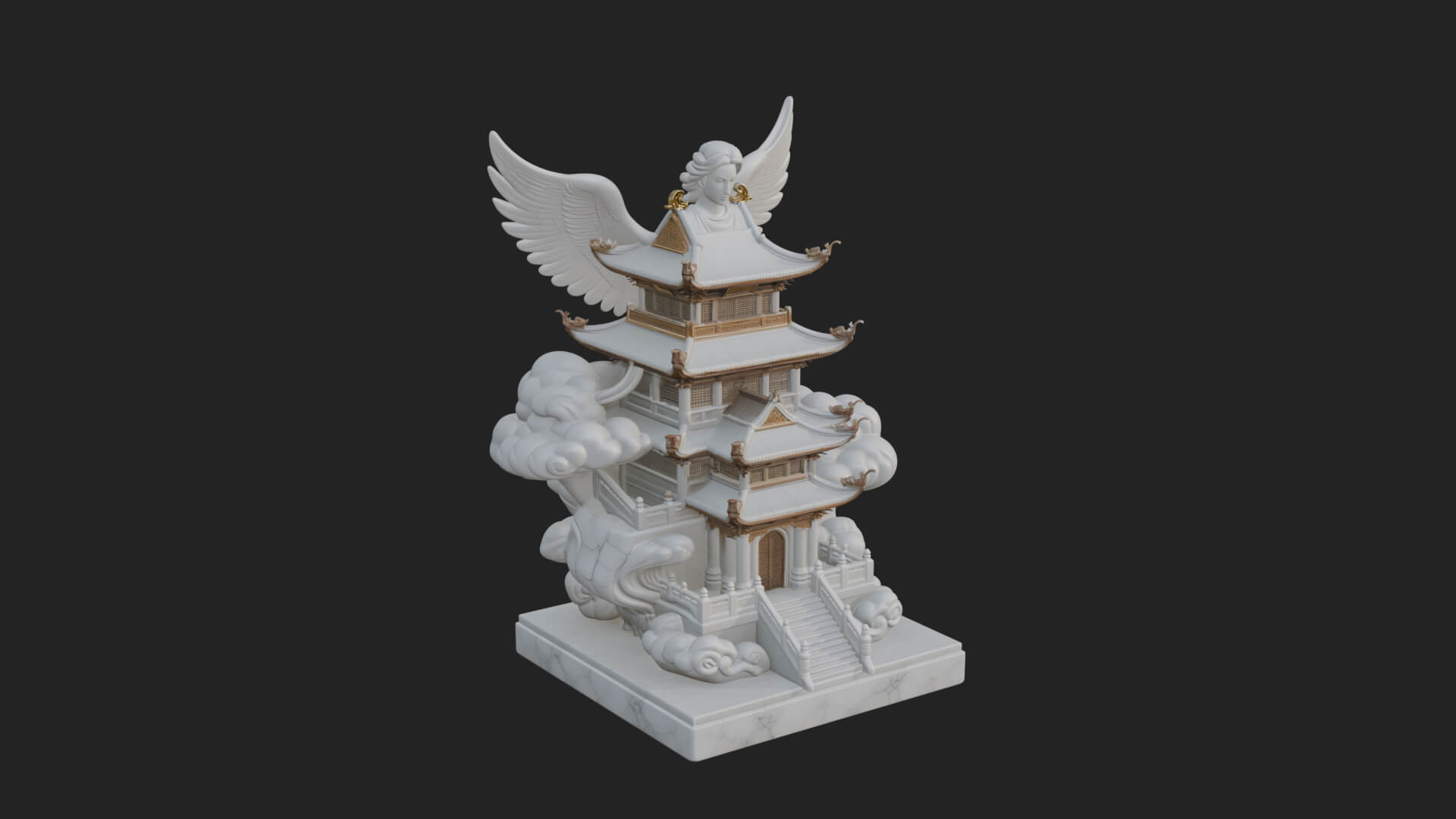 Winged Cloud Pagoda Tower Design 1 3D Print Model 3D Model