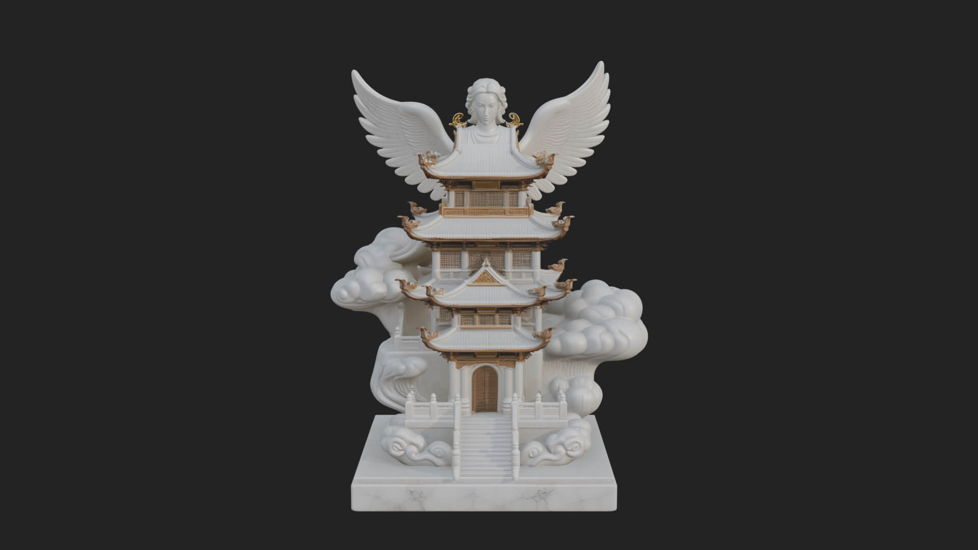 Winged Cloud Pagoda Tower Design 1 3D Print Model 3D Model
