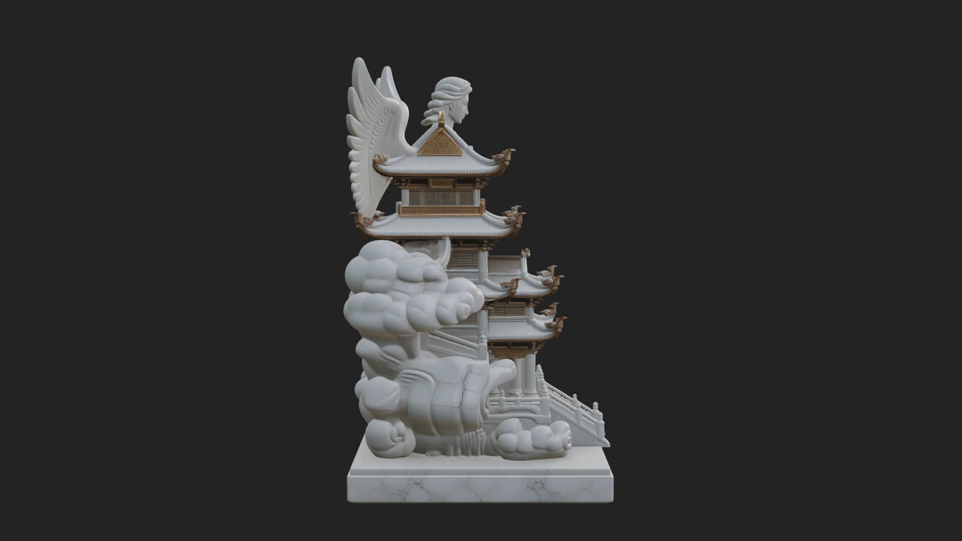 Winged Cloud Pagoda Tower Design 1 3D Print Model 3D Model