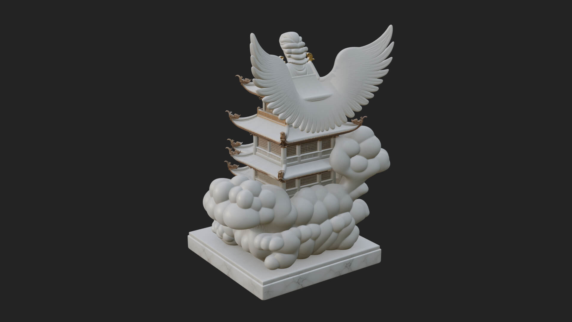 Winged Cloud Pagoda Tower Design 1 3D Print Model 3D Model