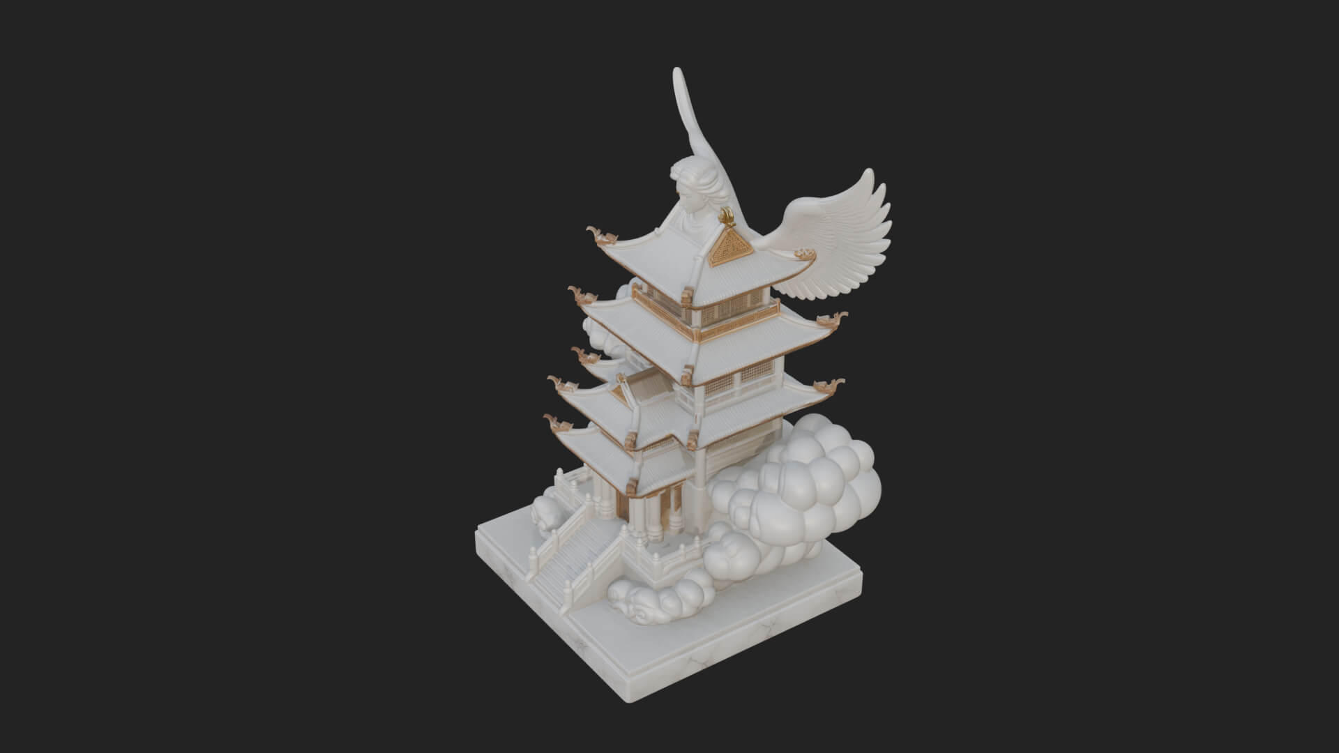 Winged Cloud Pagoda Tower Design 1 3D Print Model 3D Model