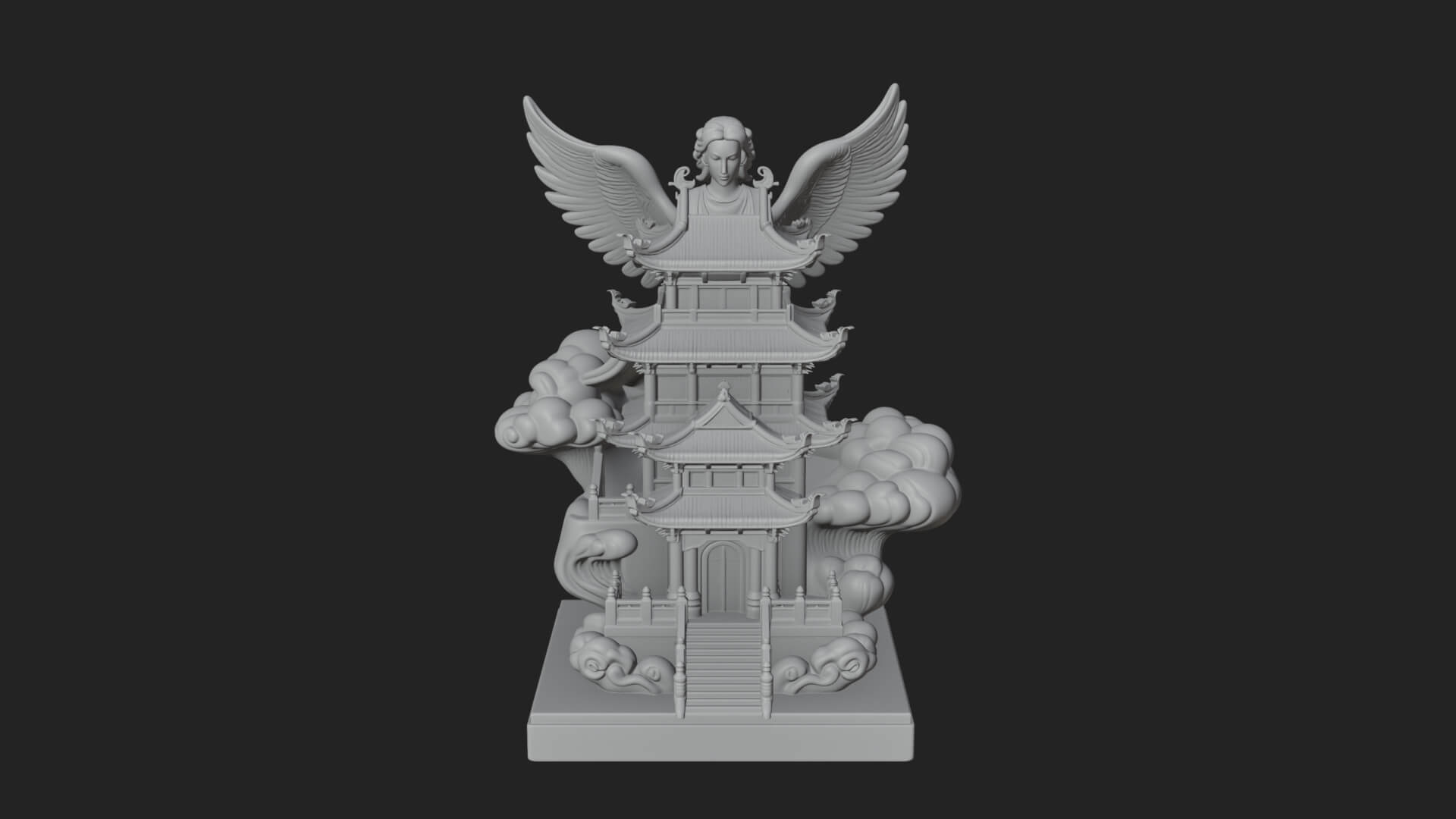 Winged Cloud Pagoda Tower Design 1 3D Print Model 3D Model