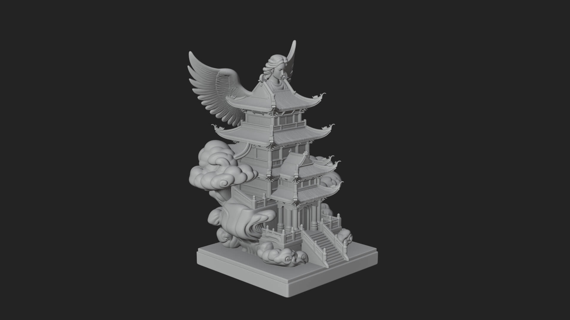 Winged Cloud Pagoda Tower Design 1 3D Print Model 3D Model
