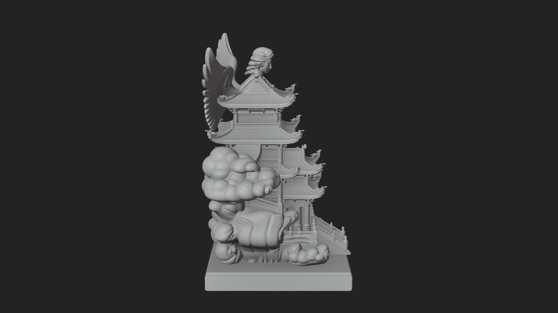 Winged Cloud Pagoda Tower Design 1 3D Print Model 3D Model